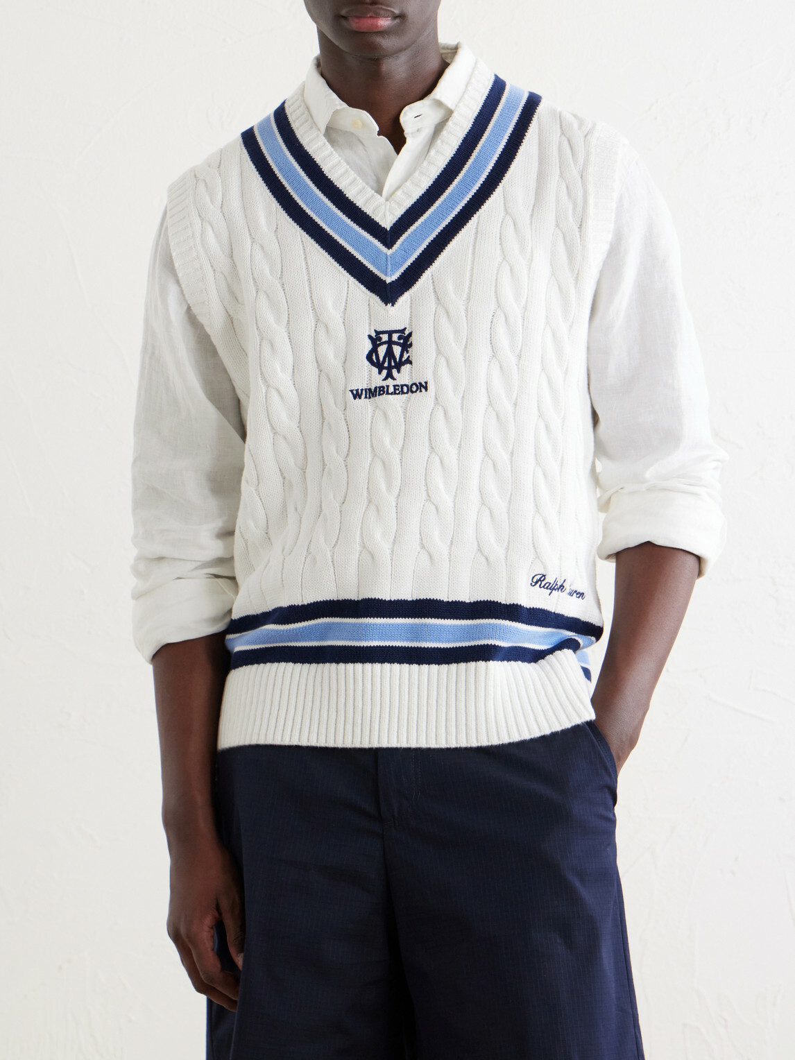 Polo Ralph Lauren - Wimbledon Logo-Embroidered Knitted Cotton Vest - Neutrals