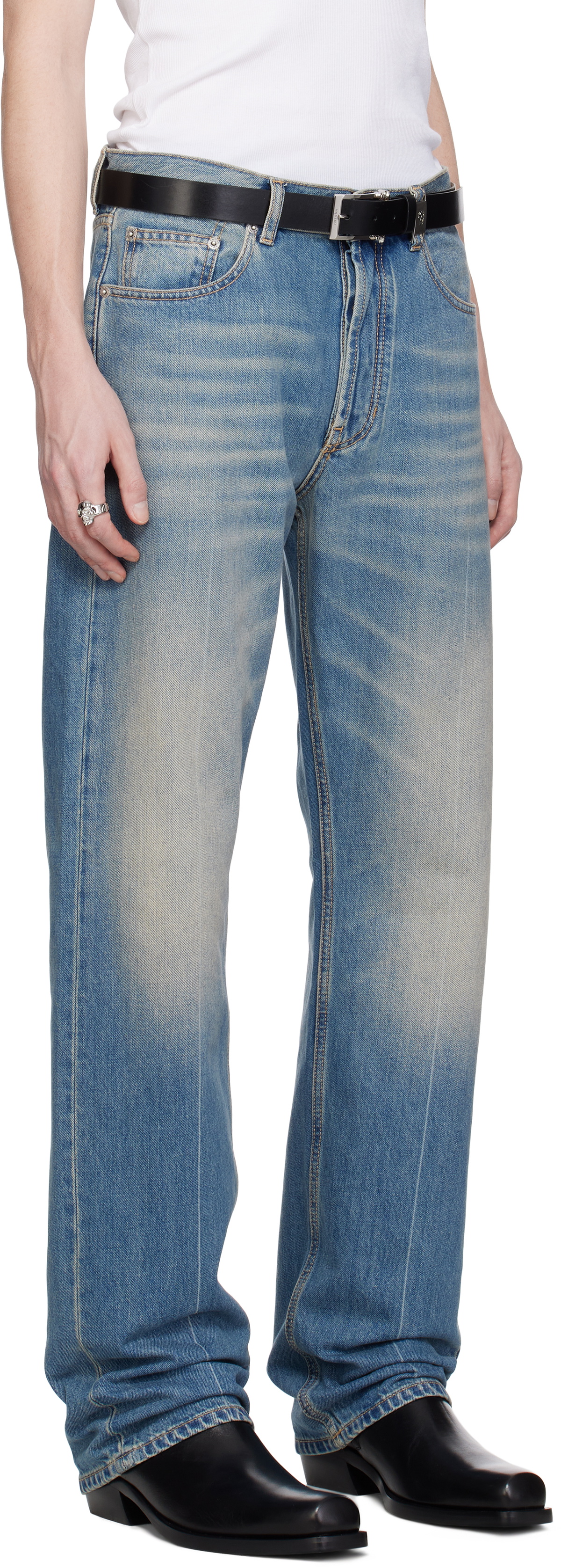 McQueen Blue Straight-Leg Washed Jeans