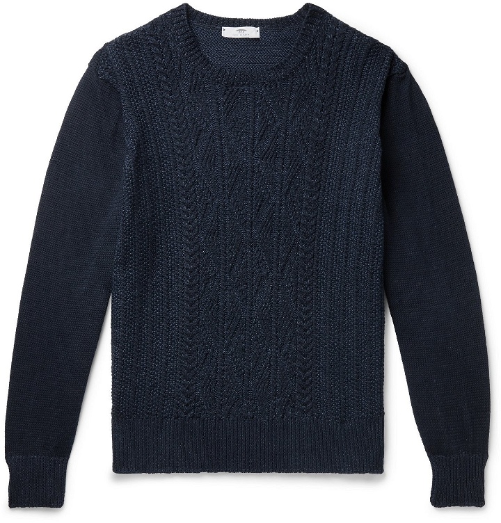 Photo: Inis Meáin - Cable-Knit Linen and Cotton-Blend Sweater - Blue