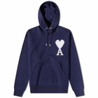 AMI Men's Large A Heart Knitted Popover Hoody in Nautic Blue/White
