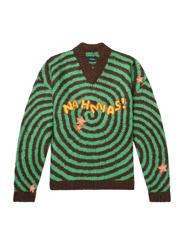 Photo: NAHMIAS - Embroidered Alpaca-Blend Crochet Sweater - Green
