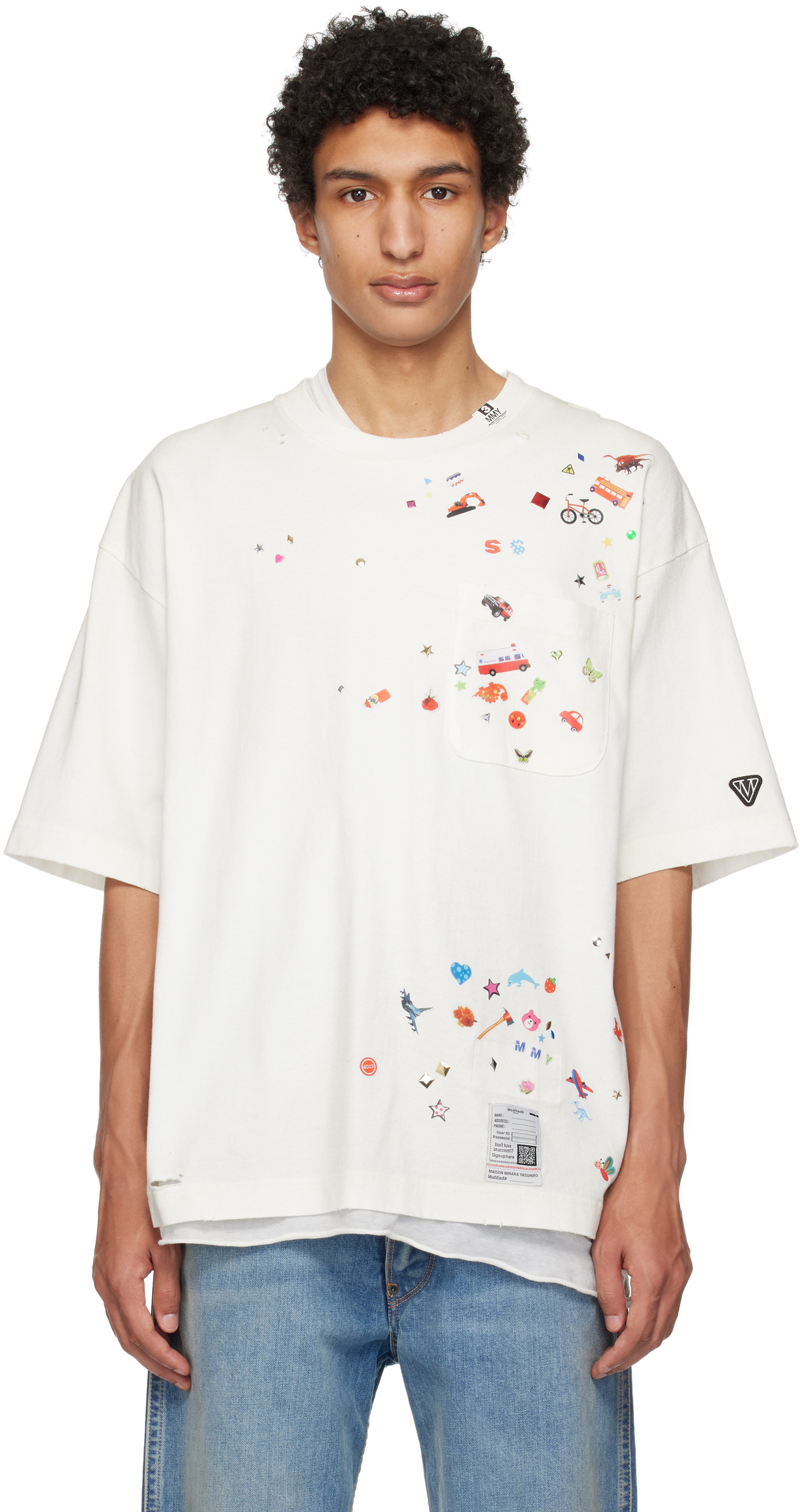 Maison MIHARA YASUHIRO White Duck Printed Distressed T-shirt