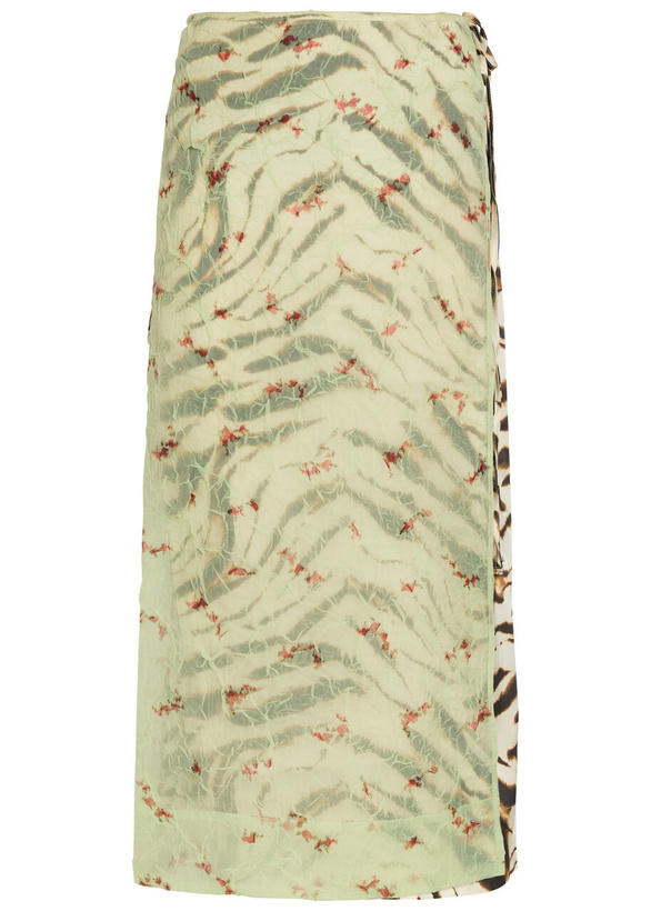 Photo: Ganni Zebra-print Layered Satin Maxi Wrap Skirt Multicoloured