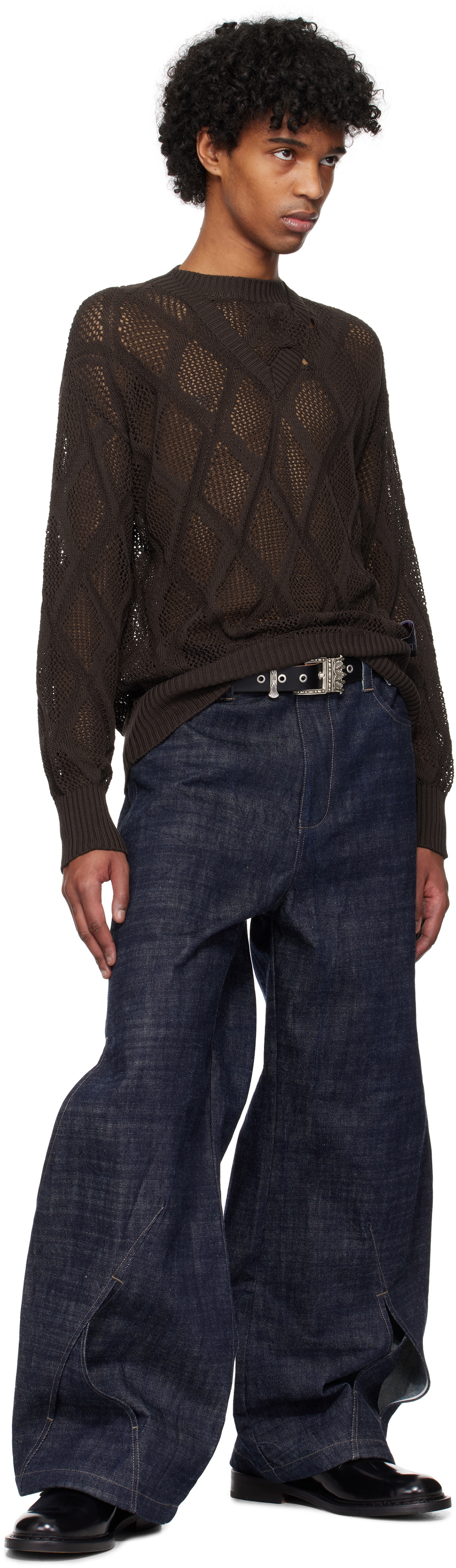 NULLUS Brown Deconstructed Logenze Knitted Sweater NULLUS