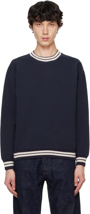 Photo: Drake's Navy Striped Rib Cotton Jersey Sweatshirt