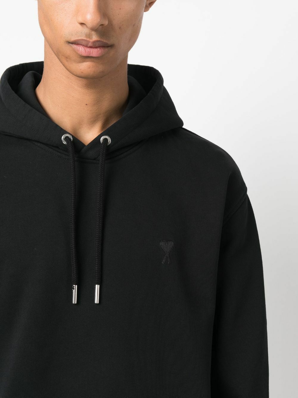 AMI Paris Black Ami De Coeur Organic-Cotton Hoodie