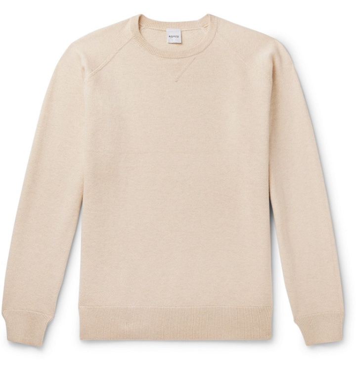 Photo: Aspesi - Slim-Fit Loopback Cotton, Cashmere and Wool-Blend Sweater - Neutrals