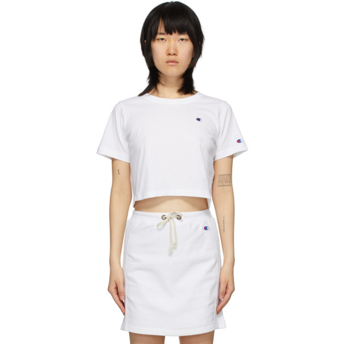 Photo: Champion Reverse Weave White Cropped Logo T-Shirt
