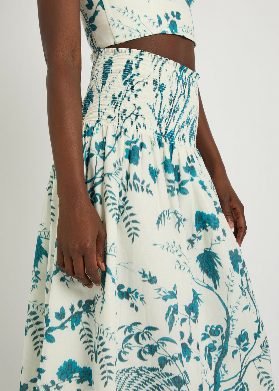 Erdem Floral-print Cotton and Linen-blend Midi Skirt Blue