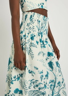 Erdem Floral-print Cotton and Linen-blend Midi Skirt Blue