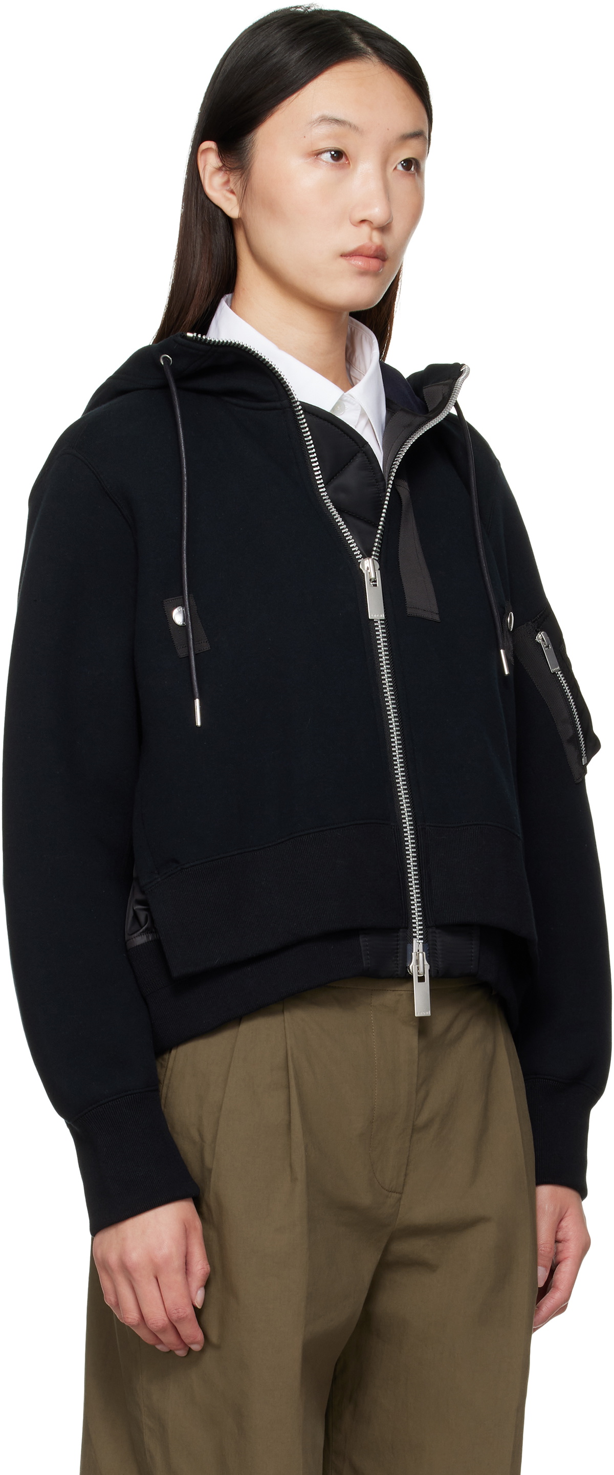 sacai Black Sponge Sweat x Nylon Twill Hoodie Sacai