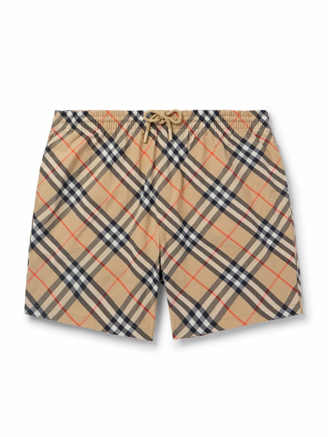 Burberry - Straight-Leg Mid-Length Checked Swim Shorts - Brown