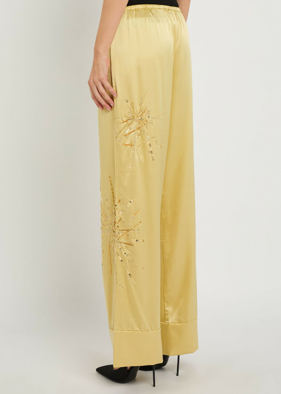 Bernadette Louis Embellished Stretch-silk Trousers Yellow