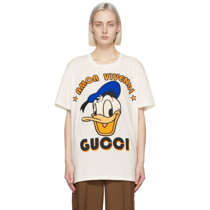 NWT Gucci Donald Duck Amor Vivendi Ivory Jersey T-Shirt XS (Oversized)  615044