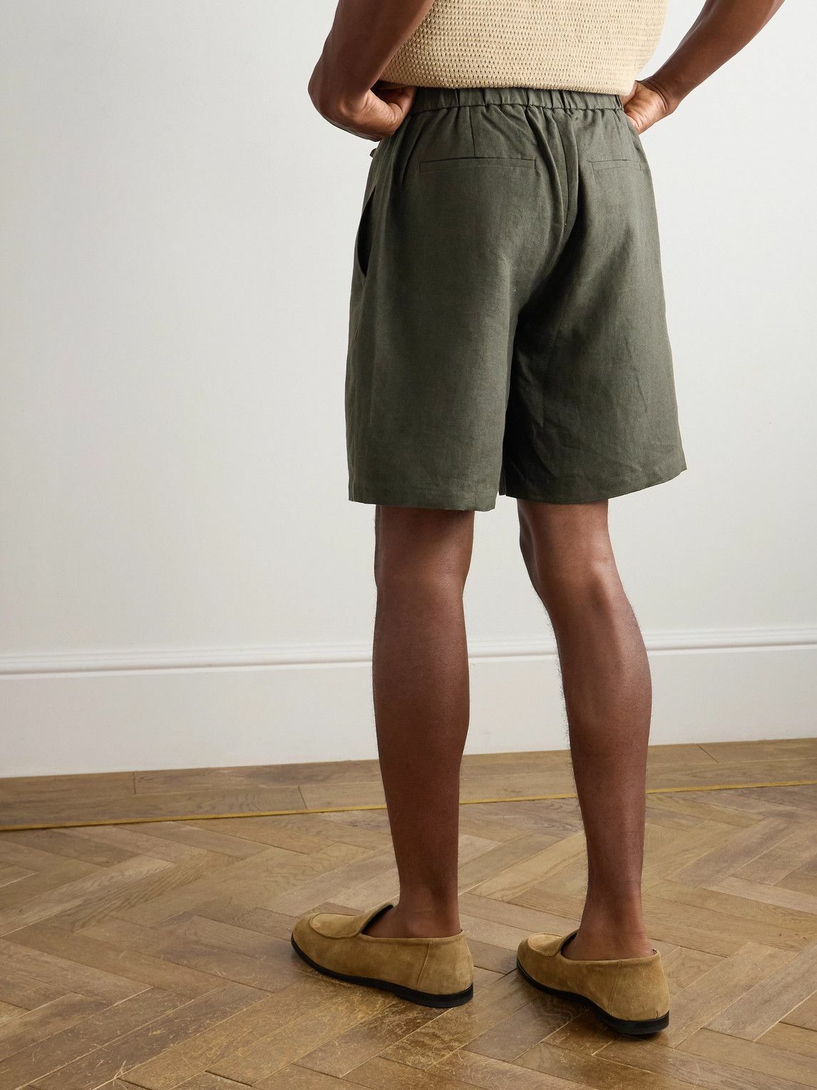 De Bonne Facture - Lounge Straight-Leg Linen Drawstring Shorts - Green