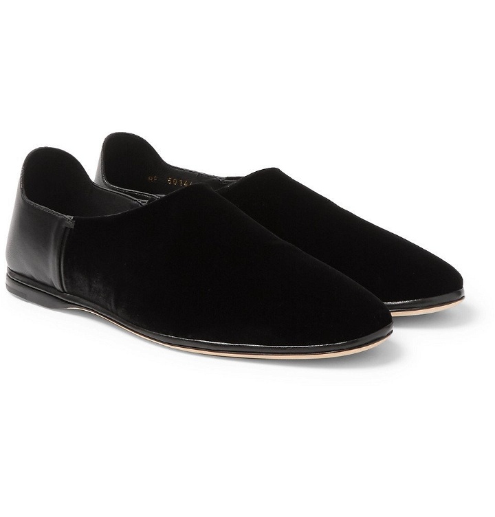 Photo: Saint Laurent - Collapsible-Heel Velvet and Leather Loafers - Black