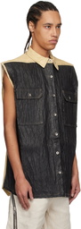 Rick Owens DRKSHDW Black & Beige Hollywood Tommy Jumbo Denim Vest