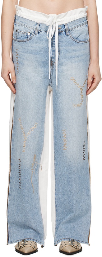 Photo: OPEN YY Blue & White Front Jean Trousers