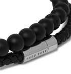 Hugo Boss - Braided Leather and Beaded Wrap Bracelet - Black