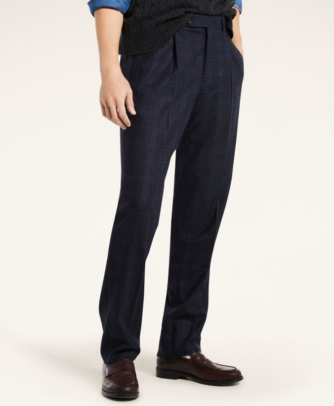 Photo: Brooks Brothers Men's Regent Fit Pleat-Front Stretch Check Trousers | Navy