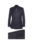 Kingsman - Navy Double-Breasted Pinstriped Wool and Cashmere-Blend Suit - Blue