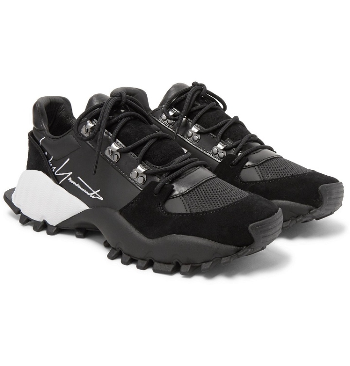 Photo: Y-3 - Kyoi Trail Leather, Suede and Mesh Sneakers - Black