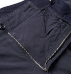 Monitaly - Tapered Pleated Brushed-Cotton Trousers - Navy