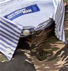 Junya Watanabe - Button-Down Collar Panelled Camouflage and Striped Cotton Shirt - Green