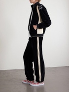 Valentino Garavani - Striped Cotton-Blend Velvet Sweatpants - Black