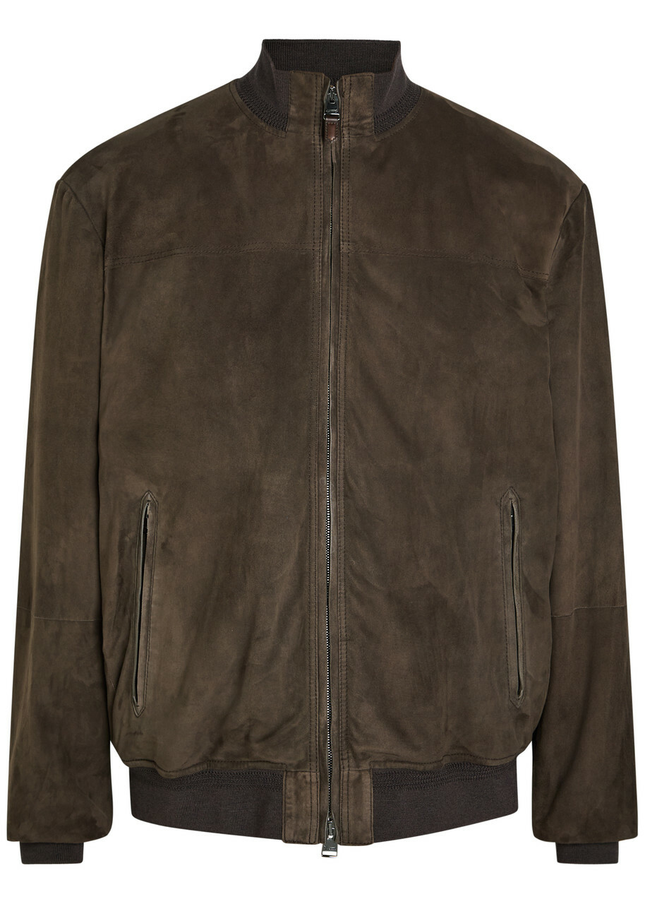 Canali Quilted Suede Bomber Jacket Brown