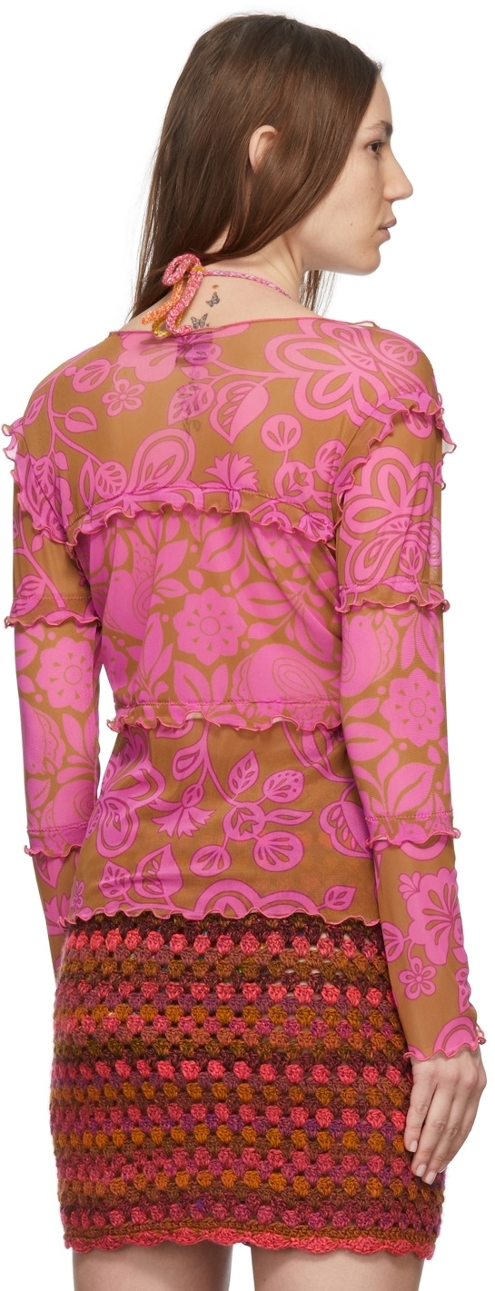 Anna Sui Pink Paradisiac Combo Mesh T-Shirt