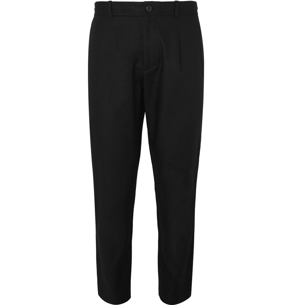 Club Monaco - Black Slim-Fit Pleated Cotton-Twill Trousers - Black Club ...