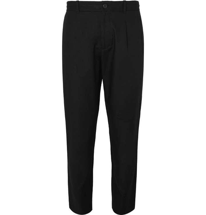 Photo: Club Monaco - Black Slim-Fit Pleated Cotton-Twill Trousers - Black