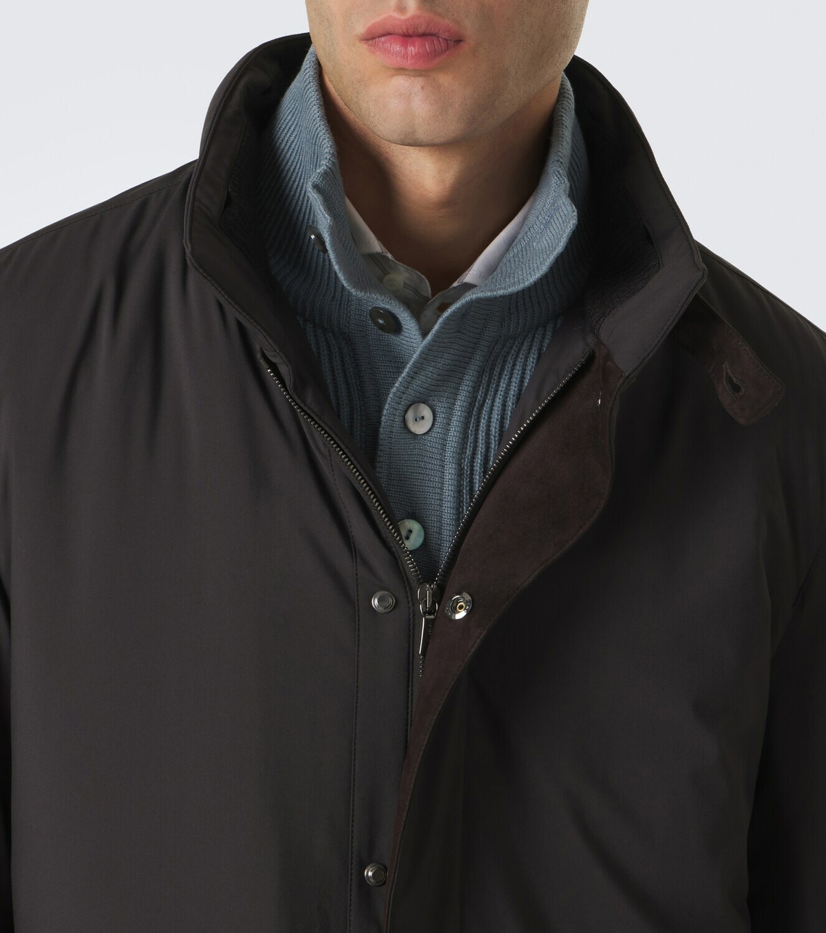 Thom Sweeney Leather-trimmed car coat