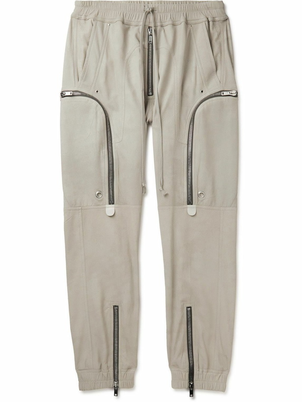 Photo: Rick Owens - Bauhaus Tapered Leather Drawstring Cargo Trousers - Neutrals