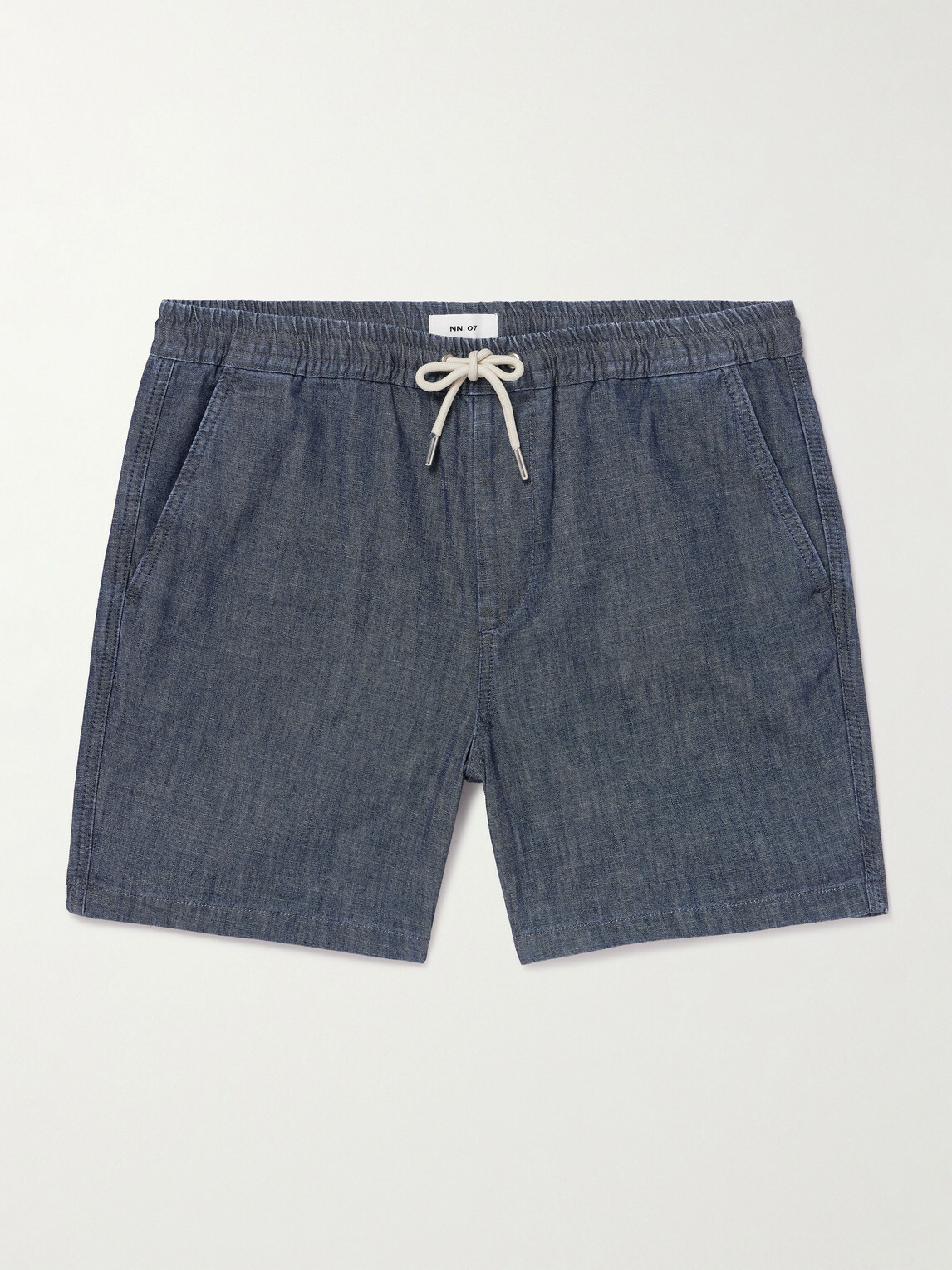 NN07 - Gregor 10056 Straight-Leg Cotton-Chambray Drawstring Shorts - Blue