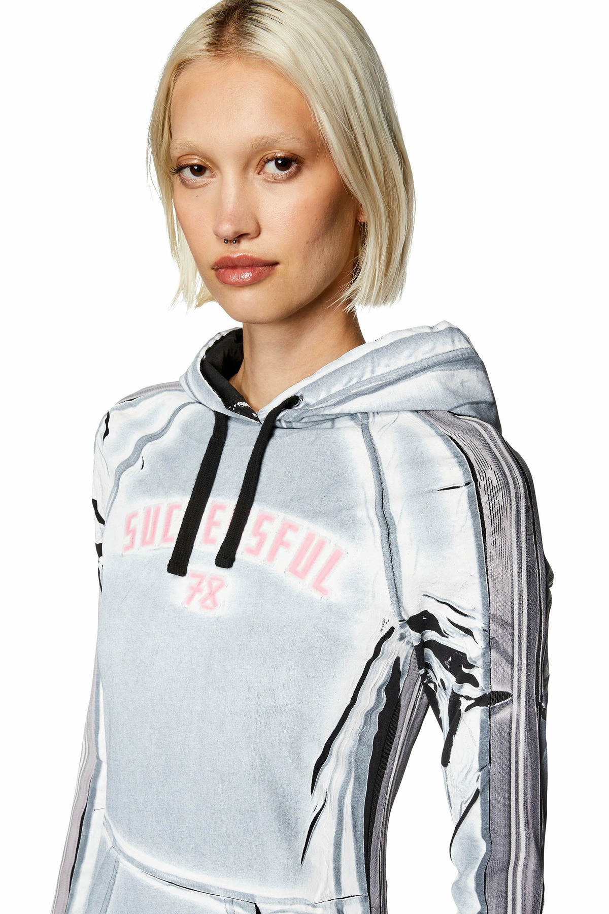 Diesel Hoodie dress with shadowy over print - Dresses Womens in Blue