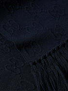 GUCCI - Fringed Logo-Jacquard Wool-Blend Scarf