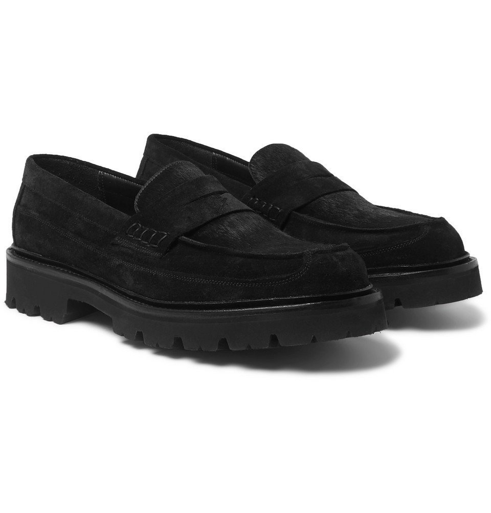 Grenson - Suede and Calf Hair Penny Loafers - Black Grenson