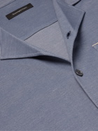 ERMENEGILDO ZEGNA - Camp-Collar Cotton-Piqué Shirt - Blue - IT 46