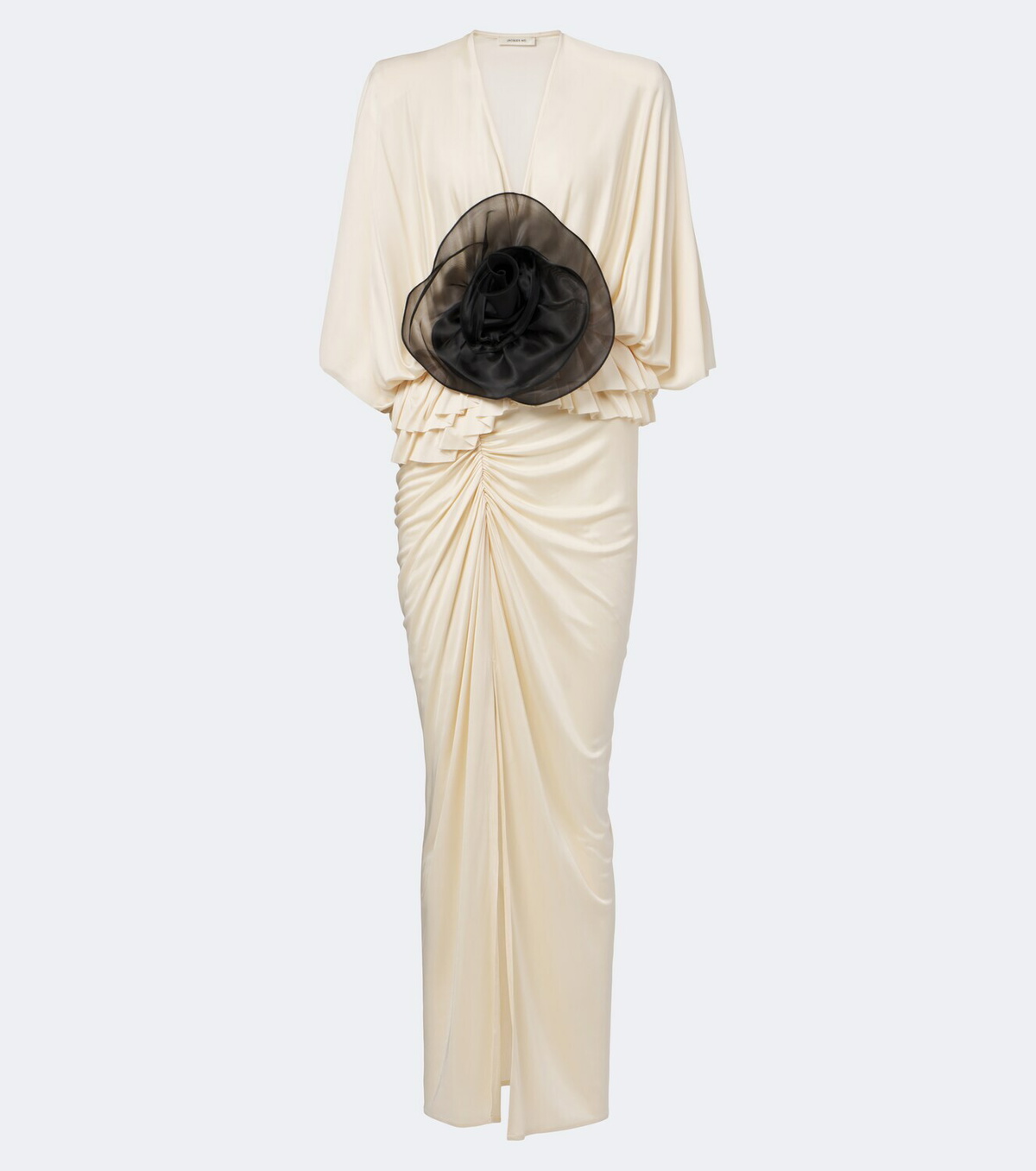 Jacques Wei Floral-appliqué gathered satin maxi dress