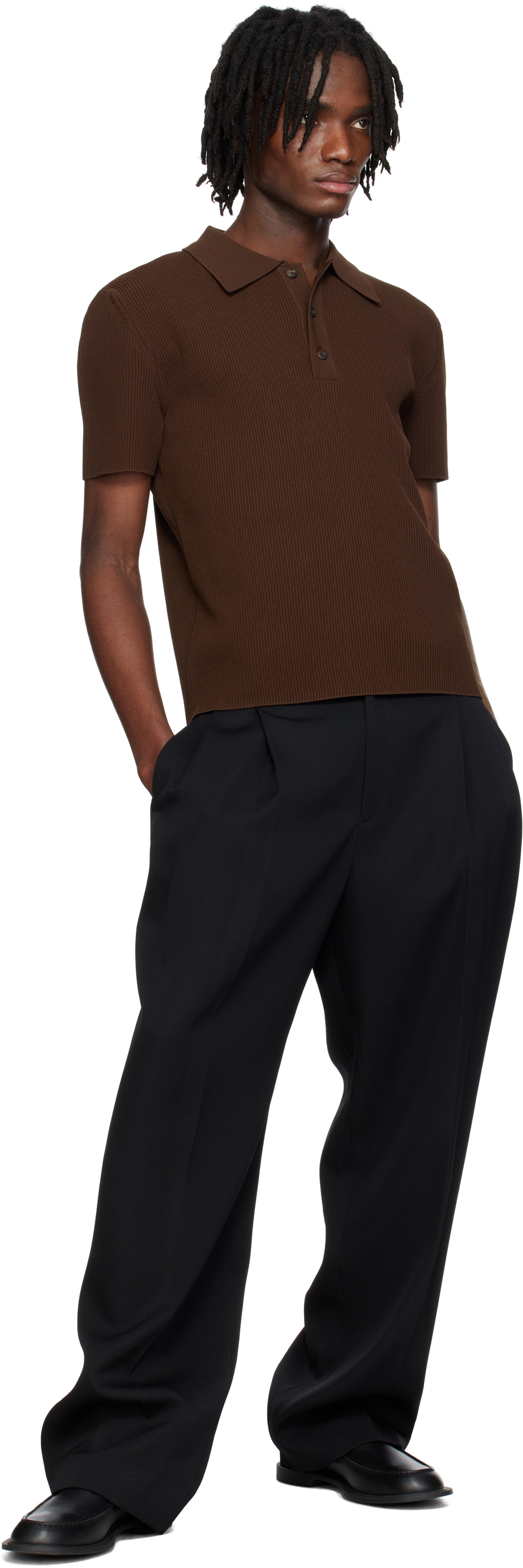 RECTO Brown Compact Knit Classic Polo
