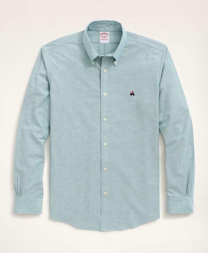 Photo: Brooks Brothers Men's Stretch Madison Relaxed-Fit Sport Shirt, Non-Iron Oxford Button Down Collar | Teal