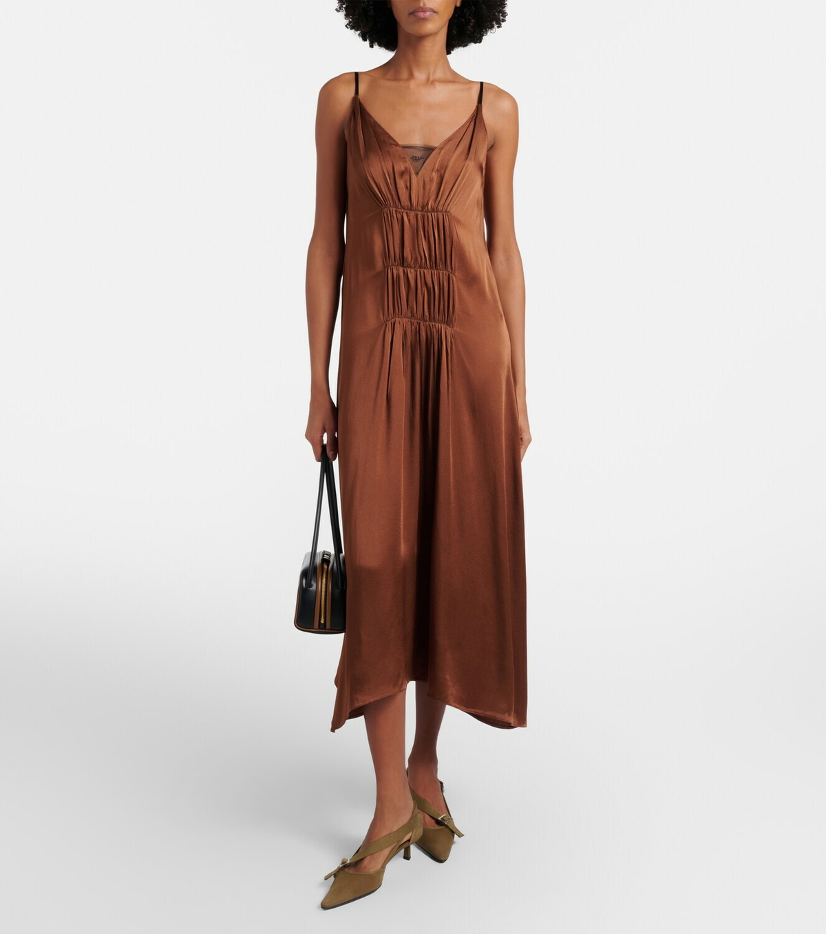Prada Gathered crêpe satin slip dress