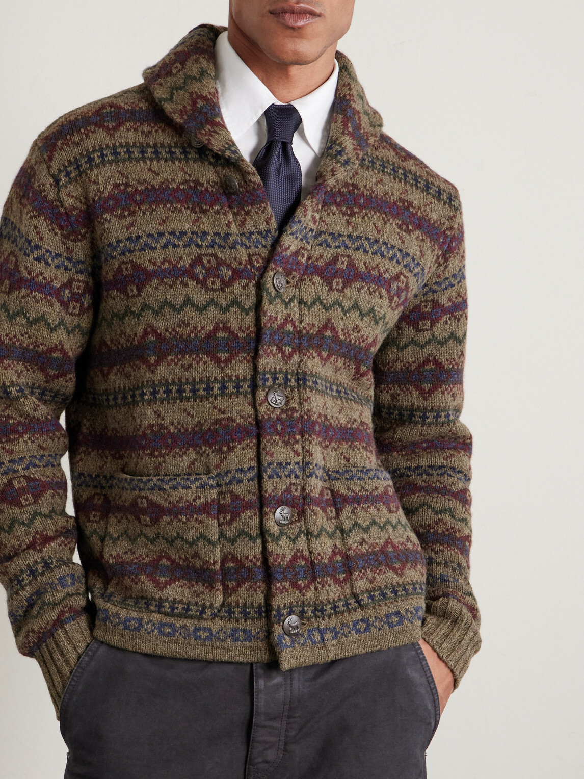 RRL - Shawl-Collar Fair Isle Wool Cardigan - Brown