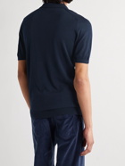 Kiton - Slim-Fit Cotton-Jacquard Half-Zip Polo Shirt - Blue