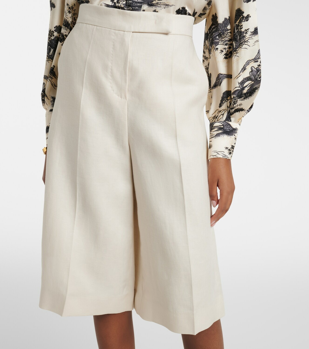 Max Mara Kaki linen wide-leg Bermuda shorts