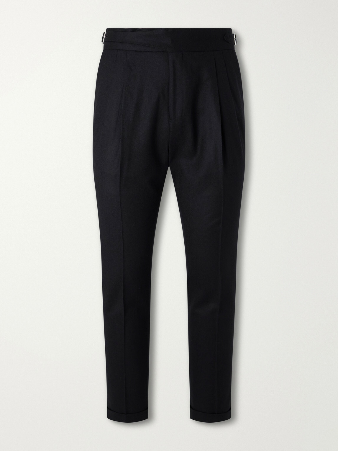 Mr P. - Tapered Pleated Wool-Flannel Suit Trousers - Black
