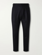 Mr P. - Tapered Pleated Wool-Flannel Suit Trousers - Black