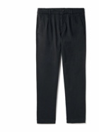 Mr P. - Tapered Pleated Garment-Dyed Cotton-Blend Twill Trousers - Black